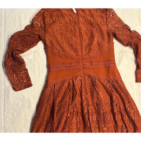 ASOS DESIGN long sleeve prom dress in lace with circle trim details Rust Size 12 - Picture 10 of 11